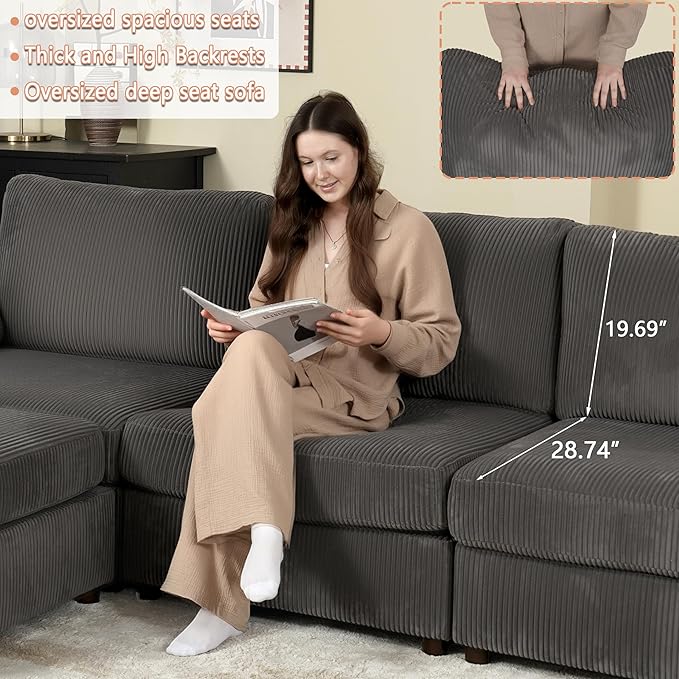 EASE MOOSE Sectional Modular Sofa,Oversized L Shape Sectional Couch Wide Deep Seat Modular Cloud Couch for Living Room,Dark Gray Removable and Washable