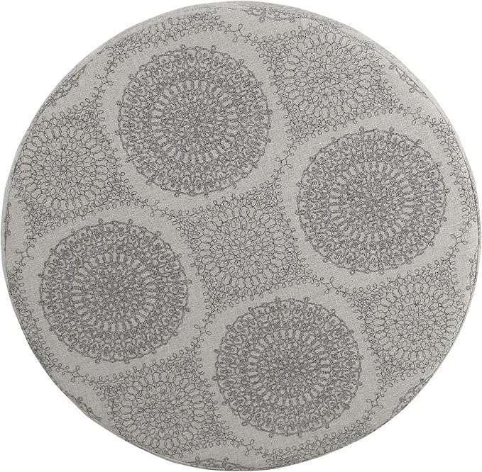 HomePop Home Decor | Upholstered Round Storage Ottoman | Ottoman with Storage for Living Room & Bedroom (Light Grey Medallion) Large