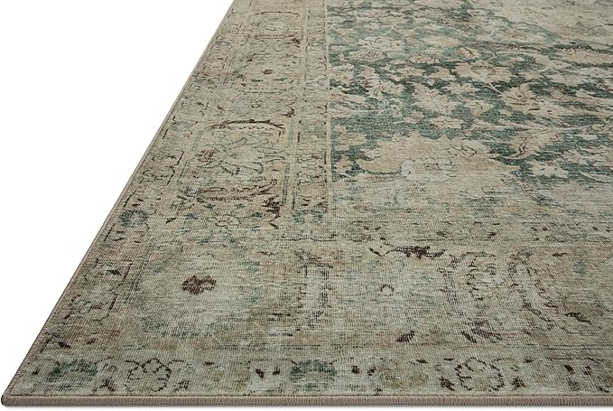 Loloi Magnolia Home by Joanna Gaines Sinclair Collection SIN-05 Jade/Sand 5'-0" x 7'-0", .25" Pile Height, Machine Washable, Area Rug