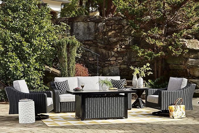 Signature Design by Ashley Beachcroft Casual Nuvella Weather Resistant Fabric Outdoor/Indoor Sofa with Cushion and 2 Toss Pillows, Black & Light Gray