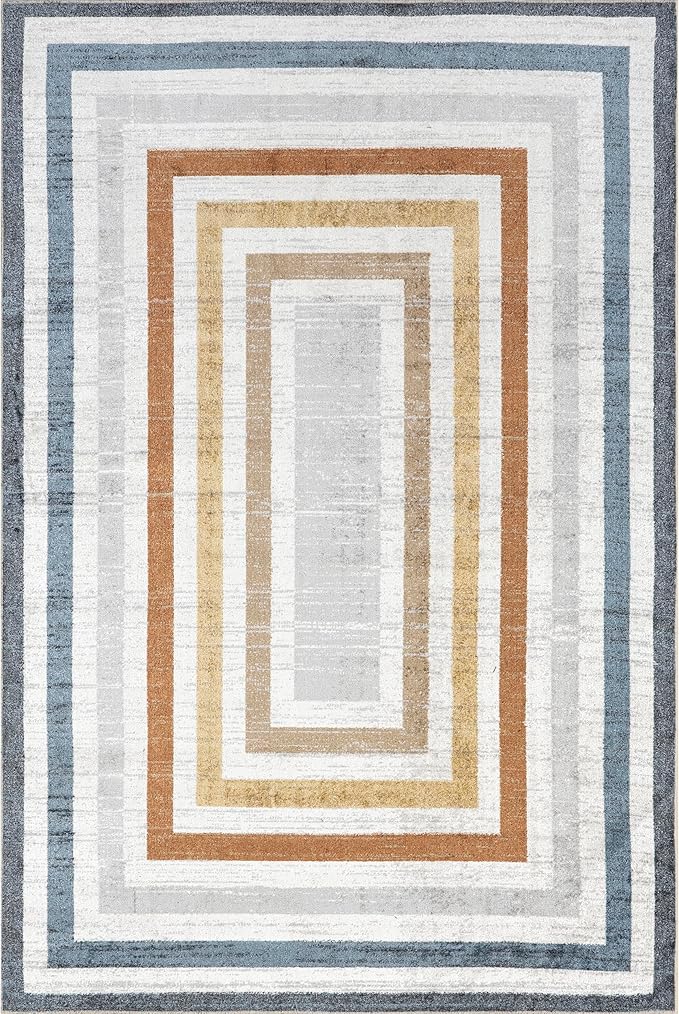 nuLOOM 6' Round Machine Washable Stain-Resistant Area Rug Low Profile for Living Room, Bedroom, and Dining Room, Alienor Multicolor