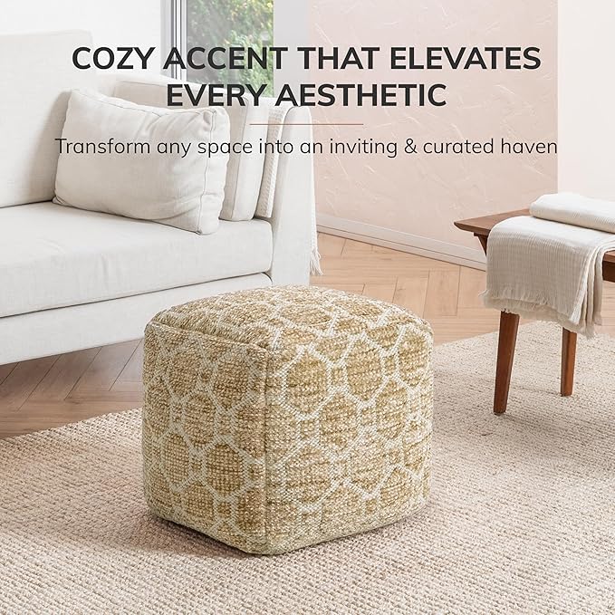 Anji Mountain Artisan Crafted Cotton Blend Pouf Ottoman | Versatile Floor Seating & Footstool for Living Room | Modern Boho Home Décor Accent | Filled Pouffe