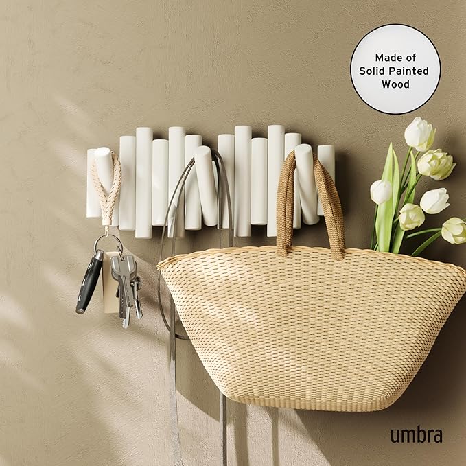 UMBRA Picket Rail Wall Stylish and Functional Hook with Five Hoops (White) (Pack of 3)