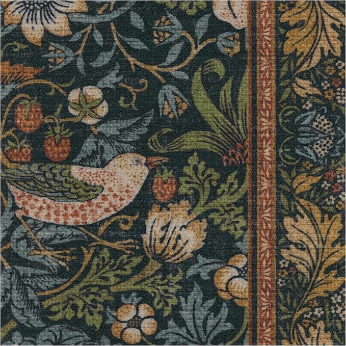 RUGGABLE x Morris & Co Washable Area Rug – Strawberry Thief Indigo 6x9, Stain-Resistant, Non-Slip – Medium Machine Washable Rugs for Living Room, Bedroom, Hallway, Entryway & Office–with Standard Pad