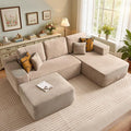 106" Cloud Sectional Couch with L-Shape Chaise & Ottoman, No Assembly Modular Sofa, Deep Seat Corduroy Boneless Couched for Living Room (Camel Stripe Corduroy, Right Facing Chaise with Ottoman)