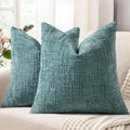 decorUhome Teal Chenille Throw Pillow Covers 16x16 Set of 2 Thick Textured Slubby Couch Pillow Covers Farmhouse Accent Modern Neutral Decorative Pillow Cases for Bed Sofa Living Room