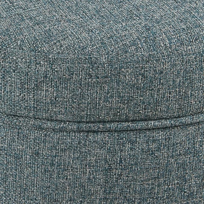 Homepop Home Decor | Upholstered Round Storage Ottoman | Ottoman with Storage for Living Room & Bedroom, Teal Tweed Large