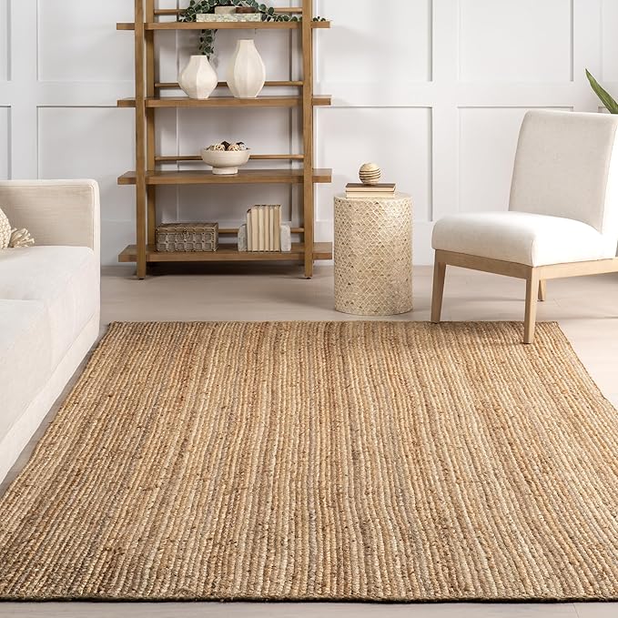nuLOOM 3x5 Rigo Jute Hand Woven Area Rug, Natural, Solid Farmhouse Design, Natural Fiber, For Bedroom, Living Room, Dining Room, Hallway, Office, Kitchen, Entryway