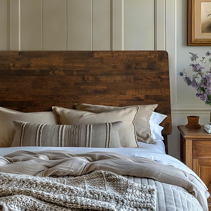 Acacia Serenity King Size Bed Frame, King Bed Frame with Headboard 800 lbs Capacity Natural Wood Bed All Mattress Support & No Box Spring Needed, Wood Slats Support Wooden BedFrame King, Walnut
