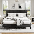 King Size Platform Bed Frame with Modern Upholstered Headboard, Wooden Slats Support, Noise Free, No Box Spring Needed, Easy Assembly, Dark Grey, Linen