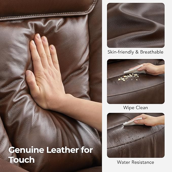 CHITA Electric Power Lift Recliner Chair for Elderly with Massage and Heat, Large Lay Flat Genuine Leather Recliner Chair with Cup Holders, USB Ports, Power Headrest, Independent Backrest, Dark Brown