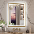 Keonjinn 24” x 32” LED Bathroom Mirror with Frontlit & Backlit, Gold Metal Framed Beveled Edge Mirror for Wall, LED Mirror with Anti Fog, Stepless 3-Color Temperatures, UL-Listed LED Driver