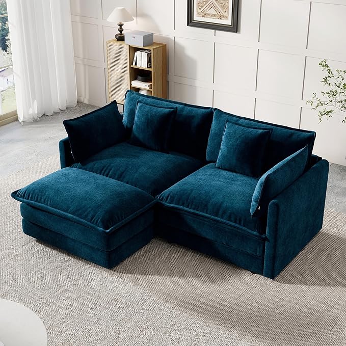 Modular Sectional Sofa, 76.7 Inch L-Shaped Cloud Sofa with Deep Seat Comfortable Chenille Sofa with Cushion Double Sectional Sofa for Living Room Apartment,Blue