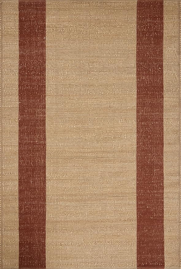 Loloi Leanne Ford Weatherstaff Collection WTS-02 Natural/Brick 3'-6" x 5'-6" Accent Rug Jute, Striped, Neutral, Entryway, Mudroom, Bathroom, and Kitchen
