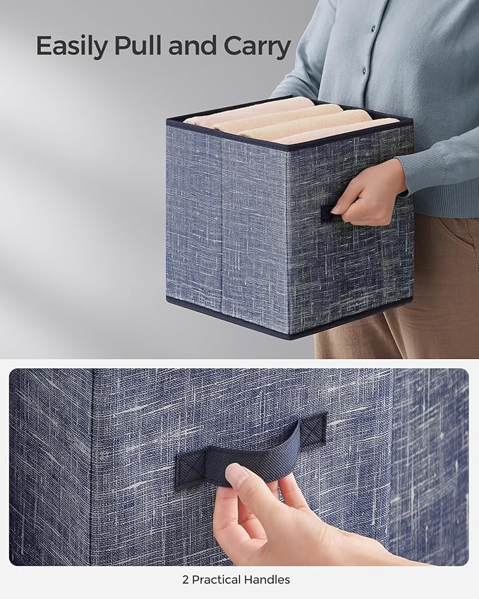 SONGMICS Storage Cubes, 10.2 x 10.2 x 11 Inches Non-Woven Fabric Bins with Double Handles, Set of 8, Closet Organizers for Shelves, Foldable, for Clothes, Misty Blue UROB826I01