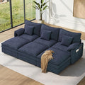 Vesgantti 108" Sectional Sleeper Sofa, 6-Seater Oversized Modular Cloud Couch with Movable Ottoman, Chenille Large Sofa Bed Convertible Deep Seat Couches for Living Room, Bedroom and Apartment, Blue