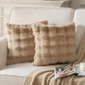 Pack of 2 Thick Plush Throw Pillow Covers Fluffy Wave Faux Fur Decorative Cushion Covers Soft Wool Pillowcase for Sofa Couch Livingroom 18x18 Inch Camel
