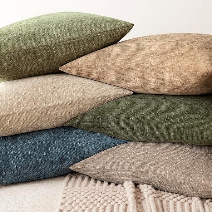 Foindtower Pack of 2 Textured Chenille Throw Decorative Pillow Covers Square Accent Solid Cushion Cover Neutral Farmhouse Pillow Case for Couch Sofa Bedroom Living Room 26x26 Inch,Taupe Khaki Camel