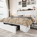 SHA CERLIN Full Size Bed Frame with 3 Drawers, USB & Type-C Charging Ports, Velvet Upholstered Platform Bed with Modern Geometric Wingback Storage Headboard, No Box Spring Needed, Easy Assembly, White