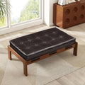 Christopher Knight Home Penley Modern Rectangular Faux Leather Upholstered Living Room Ottoman Bench/Coffee Table, Rubberwood Frame, Tufted Large Sofa Footstool, Multi-Functional, Dark Brown+Walnut