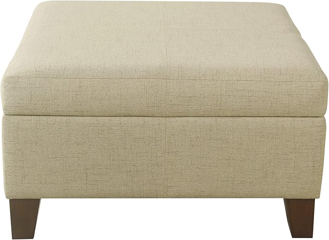 HomePop Woven Square Storage Ottoman with Wood Legs, Linen Tan