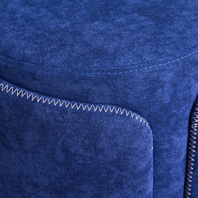 Swivel Vanity Stool with Back Comfy Vanity Chair with Gold Base Modern Round Stool for Makeup Vanity Ottoman Foot Rest for Bedroom livingroom (Navy)
