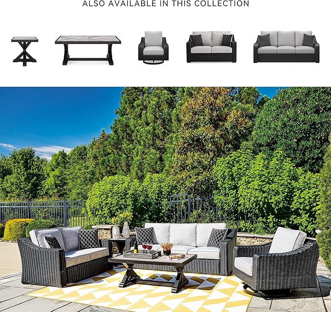 Signature Design by Ashley Beachcroft Casual Nuvella Weather Resistant Fabric Outdoor/Indoor Sofa with Cushion and 2 Toss Pillows, Black & Light Gray