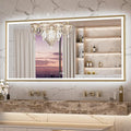 Keonjinn 72 x 36 Inch Bathroom Mirror with Frontlit & Backlit, Gold Metal Framed Beveled Edge Mirror, Large LED Mirror with Anti Fog for Wall, Stepless 3-Color Temperatures, UL-Listed Driver