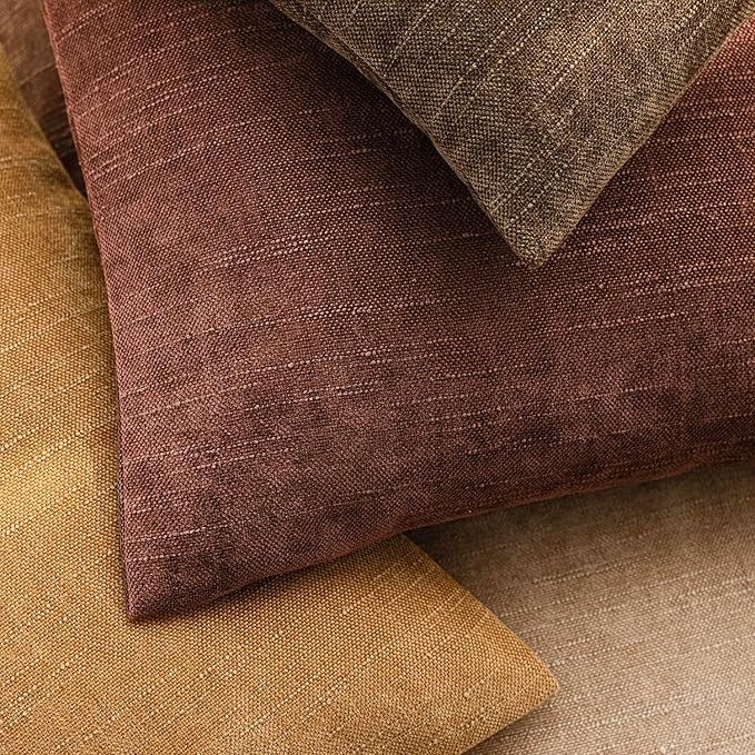 Foindtower Set of 2 Soft Textured Chenille Throw Decorative Pillow Covers Square Accent Solid Cushion Cover Neutral Farmhouse Pillow Case for Couch Sofa Bedroom Living Room 16x16 Inch,Golden Brown