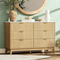 Fluted 6 Drawer Dresser, 47" Wide Chest of Drawers with Faux Marble Top, Modern Dresser TV Stand, Wood Closet Clothes Storage Organizer with Curved Edges for Bedroom, Living Room, Natural
