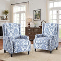 Recliner Chair, Upholstered Wingback Floral Pushback Armchair with Adjustable Backrest & Footrest, Comfy Accent Chair Reading Single Sofa for Small Spaces, Living Room, Bedroom-Navy Blue, Set of 2