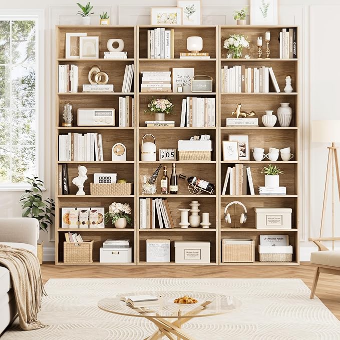 FACBOTALL 82" Tall Bookshelf, 7-Tier Open Shelves Bookcase, Freestanding Display Storage Shelves, Tall Bookcase Home Decor Furniture for Home Office, Living Room, Bedroom, Light Oak