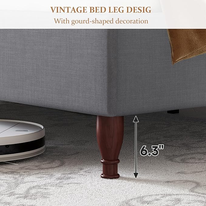 koorlian King Size Bed Frame with 51" Tall Headboard, High Upholstered Platform Bed Frames with Soft Fabric, Classic Curved Wingback & Wood Retro Legs, No Box Spring Needed/Easy Assembly, Grey