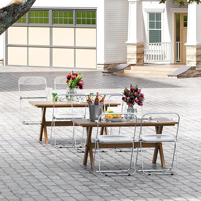 Real Relax Acrylic Folding Chairs,Foldable & Stackable Clear Chairs with Metal Chrome Frame, Indoor and Outdoor, for Home, Office, Party & Events,Set of 6,350LB,Transparent