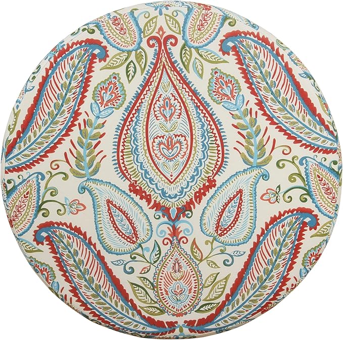 Homepop Home Decor | Upholstered Round Storage Ottoman | Ottoman with Storage for Living Room & Bedroom, Dark Bold Paisley