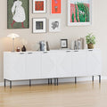 Kitchen Buffet Storage Cabinet Set of 2, Modern 3 Door Coffee Bar with Shelves, Wooden Fluted Entryway Cabinet for Dinning Room, Living Room (2, Embossed White)