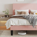 Allewie King Size Upholstered Bed Frame with Vertical Channel Tufted Headboard, Soft Corduroy Fabric Platform Bed, Strong Wooden Slats Support, Easy Assembly, No Box Spring Needed, Light Pink