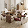 Rattan Dining Chairs Set of 4, Wine Leather Upholstered Dining Chairs with Rattan Cane Back, Mid Century Modern Dining Room Chairs with Black Metal Legs & D-Shaped Thicken Cushion, Wine