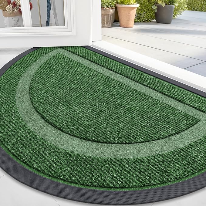 OLANLY Half Circle Door Mat Indoor Outdoor Entrance Welcome, Waterproof All-Season, All-Weather Doormat, Sturdy Natural Rubber, Low Profile, Easy Clean Patio Porch Entryway Mat, 36x24, Green