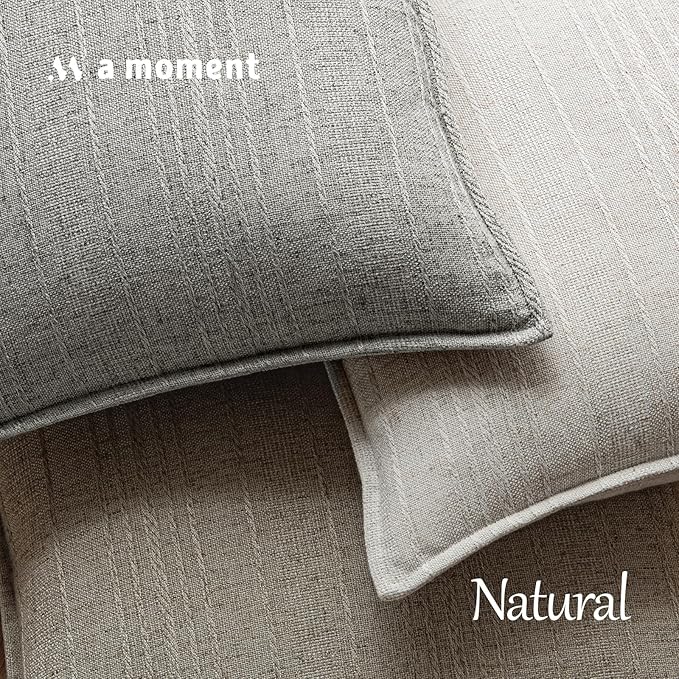 a moment Linen Pillow Covers Set of 2,Boho Farmhouse Throw Pillowcases Neutral Textured Decorative Covers for Couch Sofa, Soft Linen Blend Accent Case Cushion Living Room Home Decor 24"x24"Light Grey