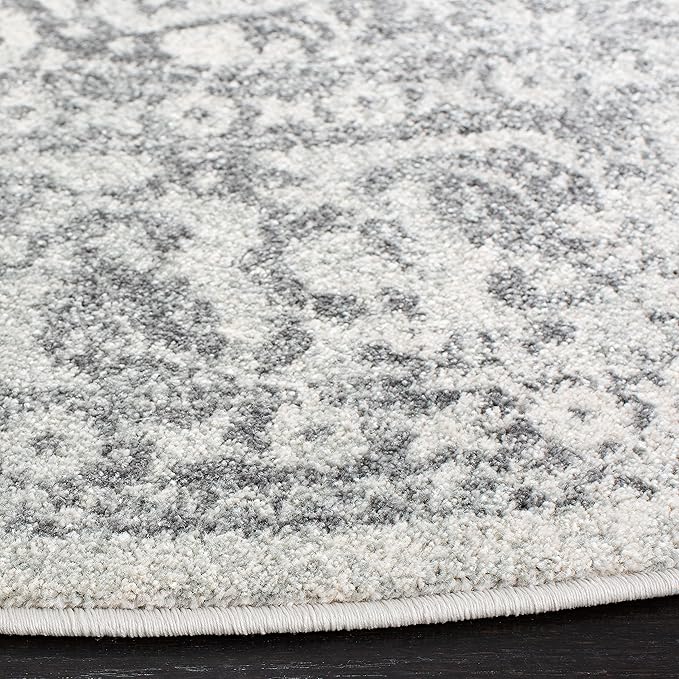 SAFAVIEH Evoke Collection Area Rug - 3' Round, Ivory & Grey, Distressed Design, Non-Shedding & Easy to Clean, Ideal for Foyer, Bedroom, Accent Space (EVK256F)