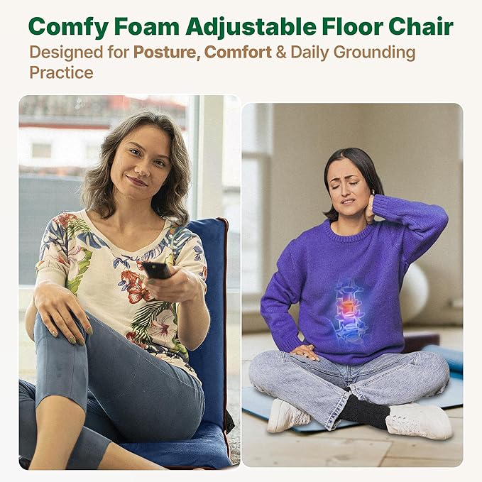 Adjustable Japanese Floor Chair with Back Support for Adults | Premium Meditation Chair for Seating, Yoga & Gaming -Folding Backjack Floor Chair with 6 Recline Positions, Thick Padding & Vegan Leather