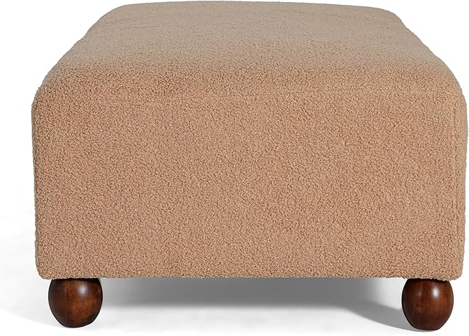 Christopher Knight Home Rika 48" Comfy Boucle Upholstered Bedroom Bench, Ottoman Bench with Rounded Wooden Legs, Spacious Seating, Long Footstool for Living Room, Entryway Bench, Tan Brown