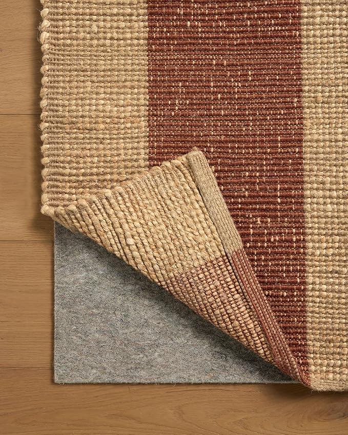 Loloi Leanne Ford Weatherstaff Collection WTS-02 Natural/Brick 7'-9" x 9'-9" Area Rug Jute, Striped, Neutral, Living Room, Bedroom, Dining Room