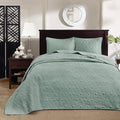 Madison Park Quebec Reversible Quilt Set Damask Design, Double Sided Stitching All Season, Lightweight Bedspread Bedding Set, Matching Sham, Seafoam, Full(96"x110") 3 Piece