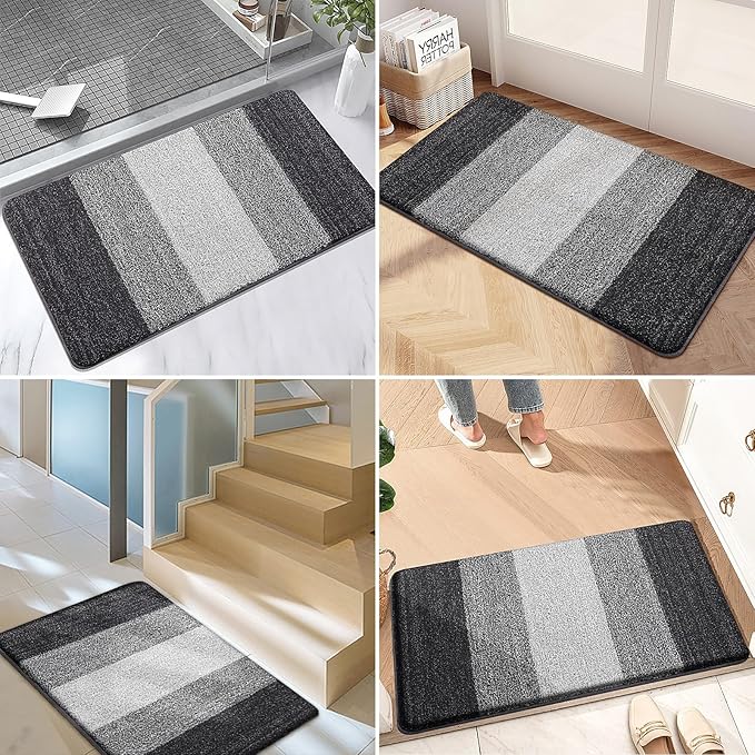 Kitinjoy Indoor Outdoor Door Mat, 59x20 Non-Slip Absorbent Dirt Trapper, Low-Profile Washable Inside Entrance Front Floor Mat, Sturdy Soft Entry Doormats for Entryway, Grey