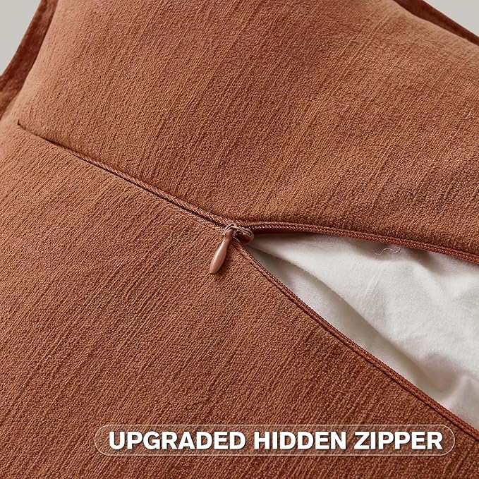 FUTEI Rust Chenille Throw Pillow Covers 26x26 Inch Set of 2,Edges Double-Stitched Euro Pillow Shams,Modern Home Decor for Couch Living Room