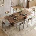 Rattan Dining Chairs Set of 6, Beige Leather Upholstered Dining Chairs with Rattan Cane Back, Mid Century Modern Dining Room Chairs with Black Metal Legs & D-Shaped Thicken Cushion, Beige