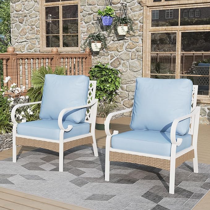 Patio Chairs Set of 2, Outdoor Sofa Chairs with Deep Seating and 5.5" Cushions, Steel Frame Porch Furniture for Lawn Backyard Deck, Blue