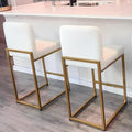 ALPHA HOME 24 Inch Bar Stools Set of 2, Kitchen Counter Stools with Backs, PU Leather Barstools, White Bar Stools with Upholstered Footrest, Sturdy Chromed Metal Steel Frame, Off-White